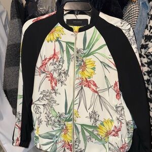 Zara Women's Black and White Floral Bomber Jacket